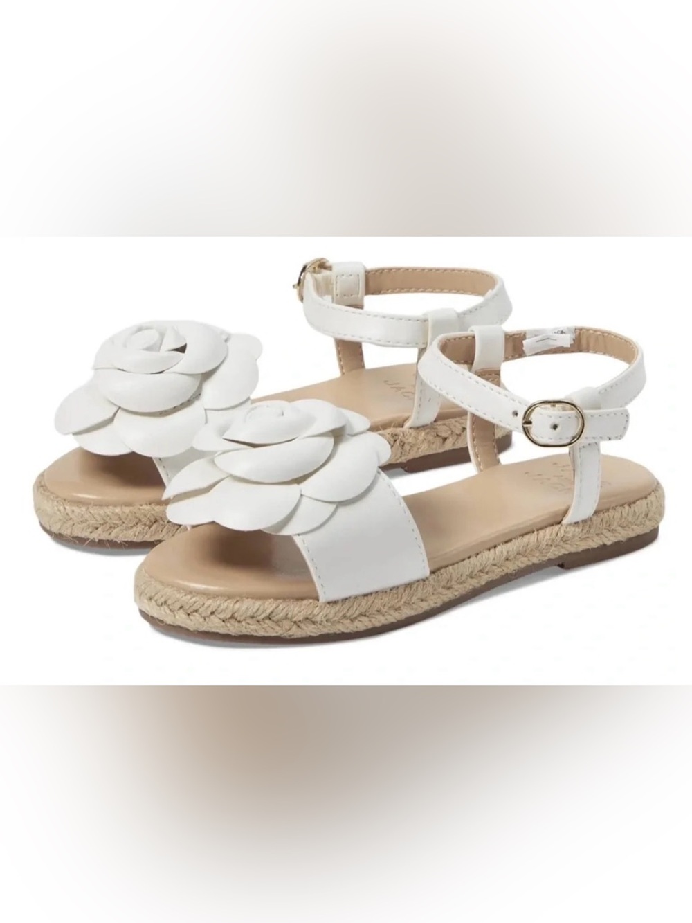 Janie and Jack White 3D Rose Flower Braided Espadrille Sandals Size 5
